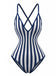 Navy 1980s Print Striped Fitted One Piece Swimsuit