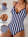 Navy 1980s Print Striped Fitted One Piece Swimsuit 4