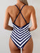 Navy 1980s Print Striped Fitted One Piece Swimsuit 5