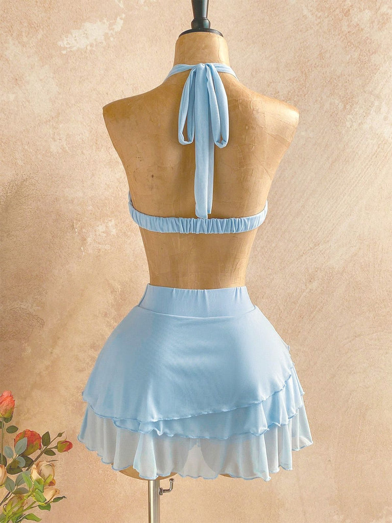 [Pre-Sale] 2PCS Light Blue 1980s Halter Backless Tube Top & Skirt Set