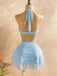 [Pre-Sale] 2PCS Light Blue 1980s Halter Backless Tube Top & Skirt Set