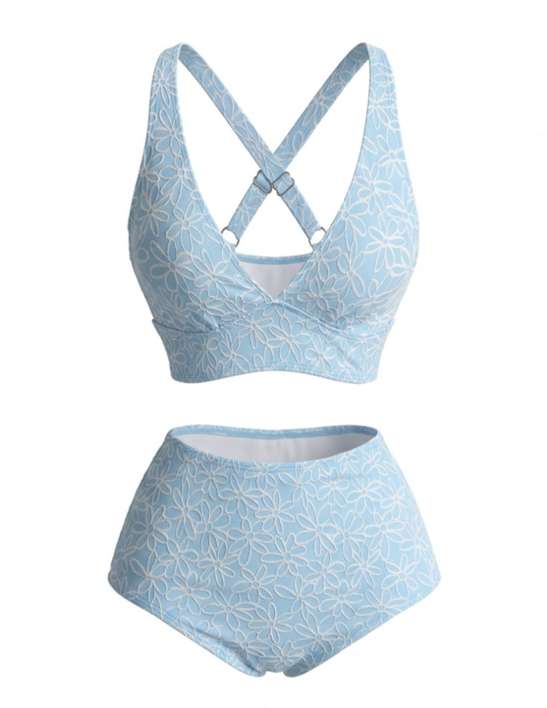 Elegant Light Blue 1980s Vintage Swimsuit 2