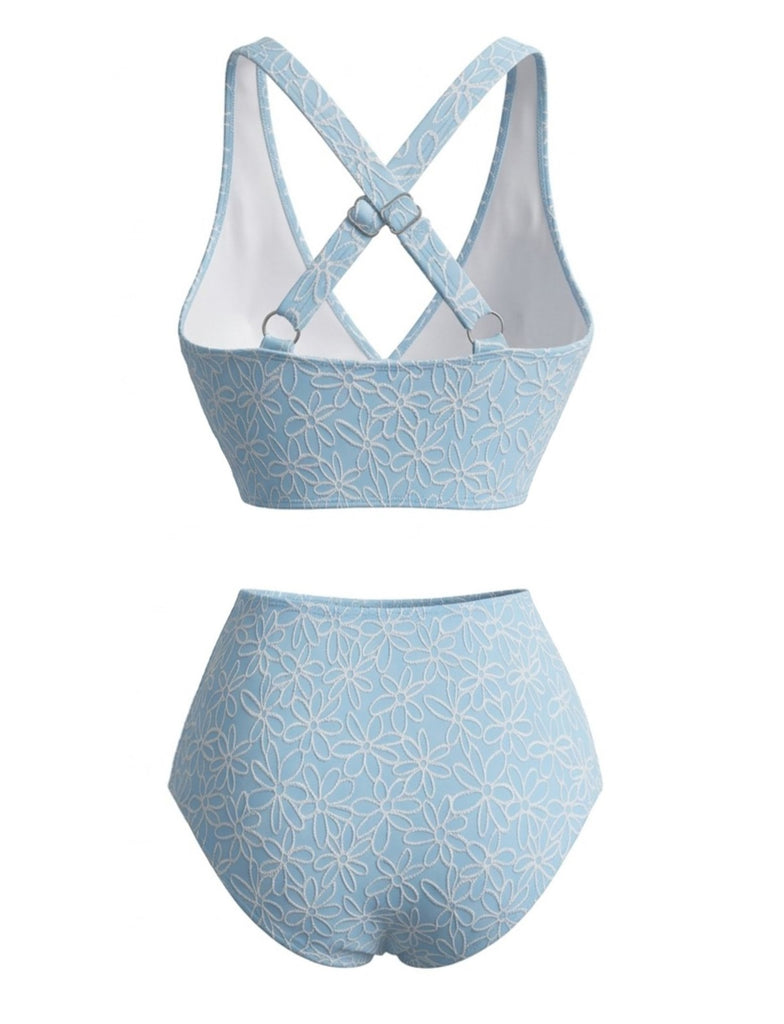 Elegant Light Blue 1980s Vintage Swimsuit 3