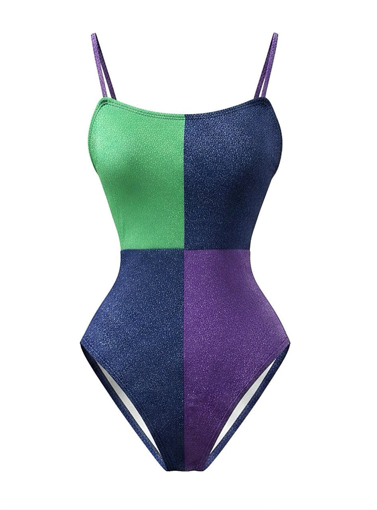 Green 1980s One Piece Bikini Set