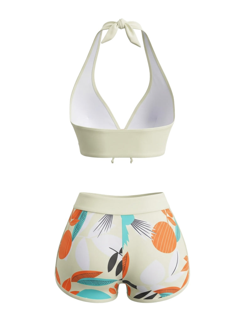 Light Yellow 1950s Vintage Halter Swimsuit 2