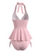 Pink 1950s Gingham Halter Ruffled Tankini Set, vintage fashion, retro style - perfect for women who love vintage and retro fashion