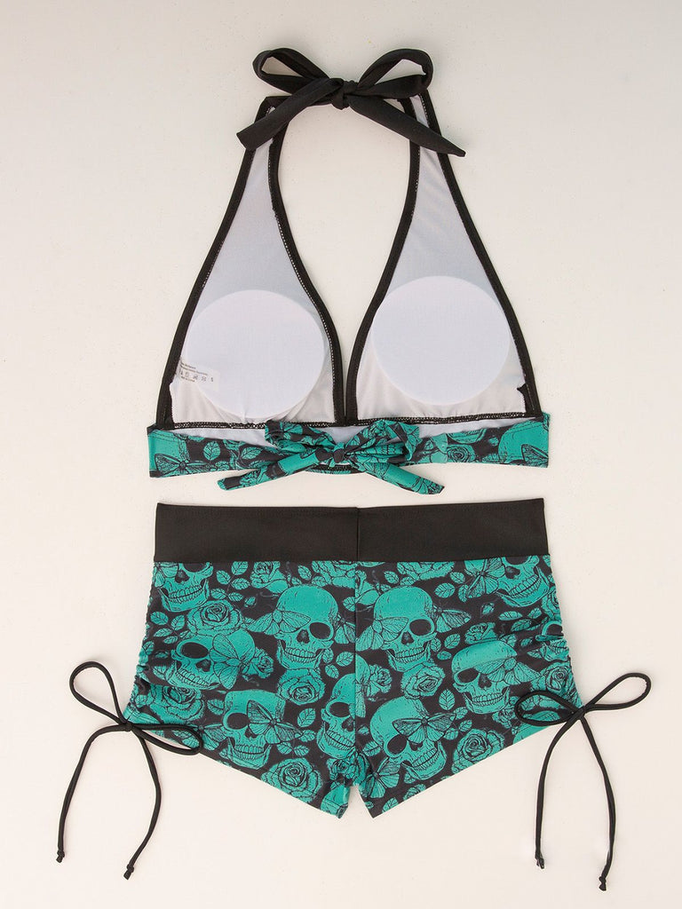 1980s Punk Halter Rock Skull Bikini Set, vintage swimsuit, pin-up swimwear - perfect for women who love vintage and retro fashion