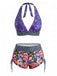 Multicolor 1980s Sugar Skull Halter Gothic Bikini Set, vintage swimsuit, pin-up swimwear - perfect for women who love vintage and retro fashion
