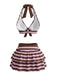 [Pre-Sale] Violet 1950s Striped Halter Bow Ruffle Bikini Set, vintage swimsuit, pin-up swimwear - perfect for women who love vintage and retro fashion