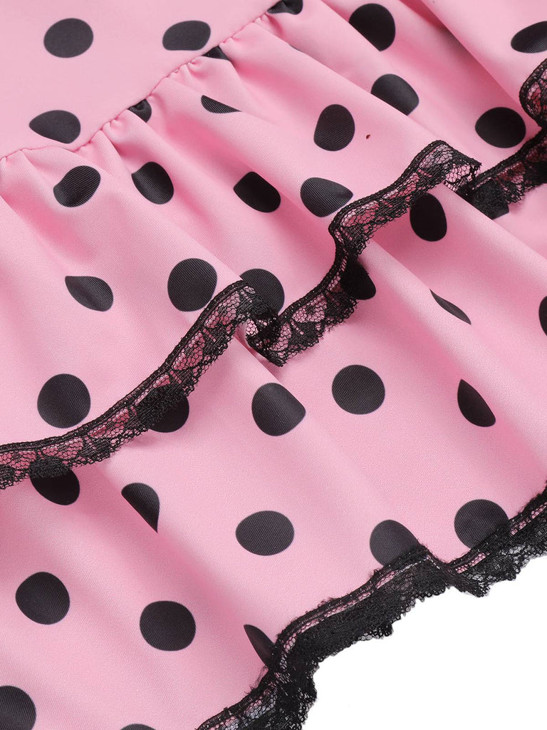 [Plus Size] Pink 1940s Polka Dots Hater Swimsuit