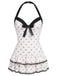 Blue 1940s Halter Stripe Bow One-Piece Swimsuit