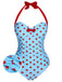 1940s Halter Contrast Polka Dots One-Piece Swimsuit