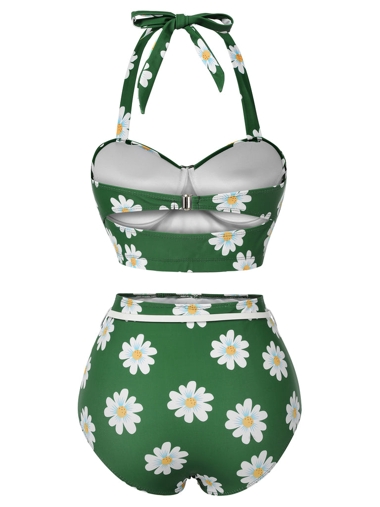 Green 1930s Daisy Halter Swimsuit