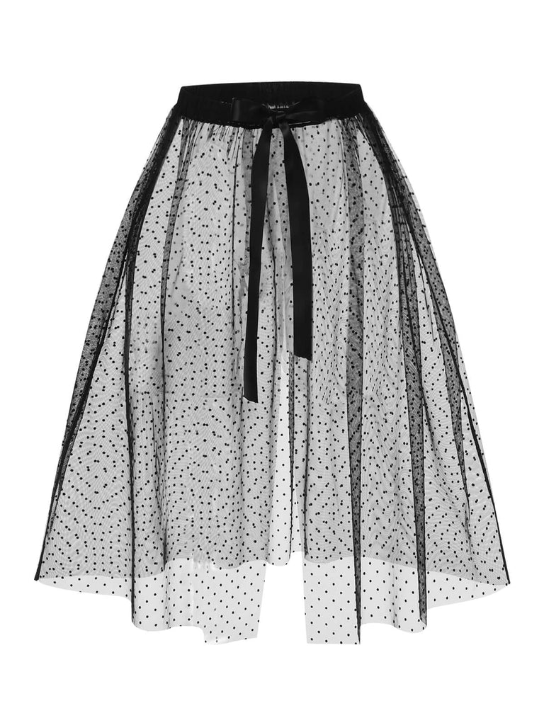 Black 1960s Polka Dots Mesh Cover-up