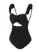 [Pre-Sale] Black 1950s Solid Ruffled Strap Swimsuit