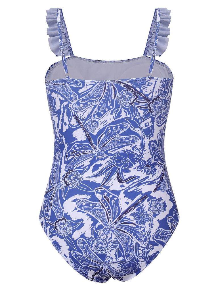 [Plus Size] 1960s Blue-and-white Porcelain Swimsuit & Cover-up