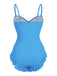 Blue 1950s Solid Ruched Swimsuit