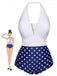 Blue & White 1950s Polka Dots Halter Swimsuit