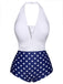 Blue & White 1950s Polka Dots Halter Swimsuit