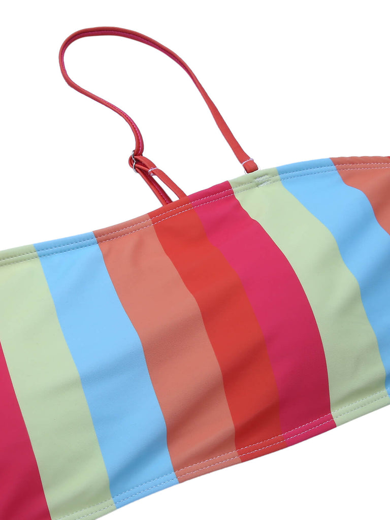 [Plus Size] Colorful 1950s Vertical Stripe Swimsuit