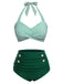 Green 1940s Striped Halter Swimsuit Set