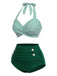 Green 1940s Striped Halter Swimsuit Set