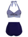 Blue 1940s Striped Halter Swimsuit Set