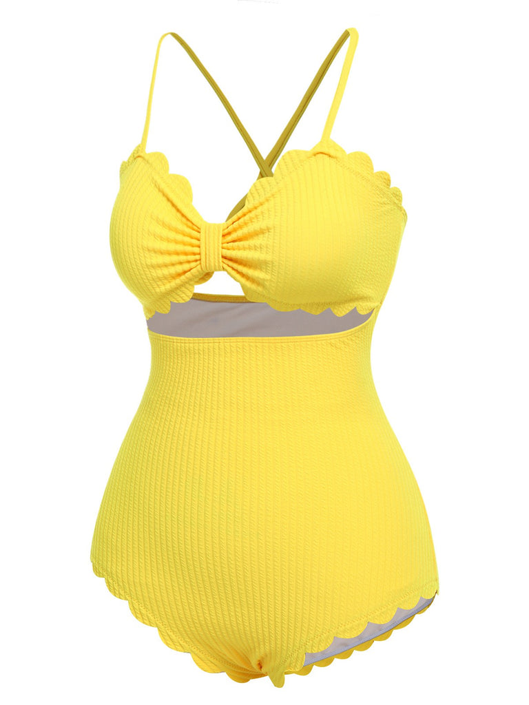[Pre-Sale] Yellow 1950s Spaghetti Strap One-Piece Swimsuit