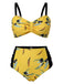 [Plus Size] Yellow 1930s Contrast Floral Strap Swimsuit