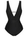 Black 1950s Polka Dot V-Neck Bow Swimsuit