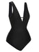 Black 1950s Polka Dot V-Neck Bow Swimsuit