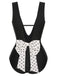 [Pre-Sale] Black 1950s Polka Dot V-Neck Bow Swimsuit