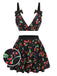 [Pre-Sale] Black 1950s Cherry Bow V-Neck Swimsuit