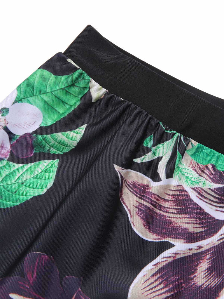 Black 1960s Floral Swimsuit Set