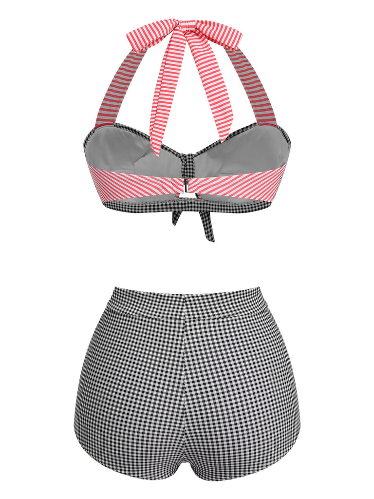 1950s Striped Patchwork Halter Swimsuit