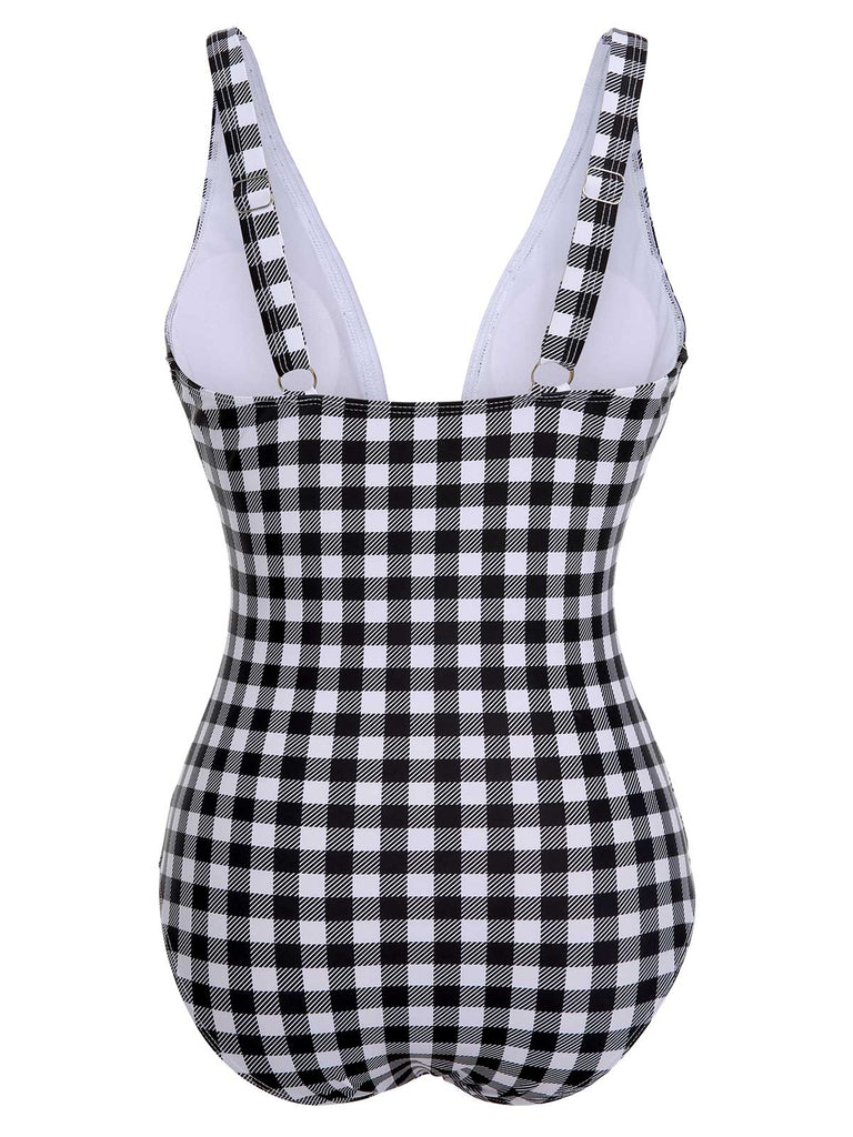 Black & White 1950s Plaid One-Piece Swimsuit