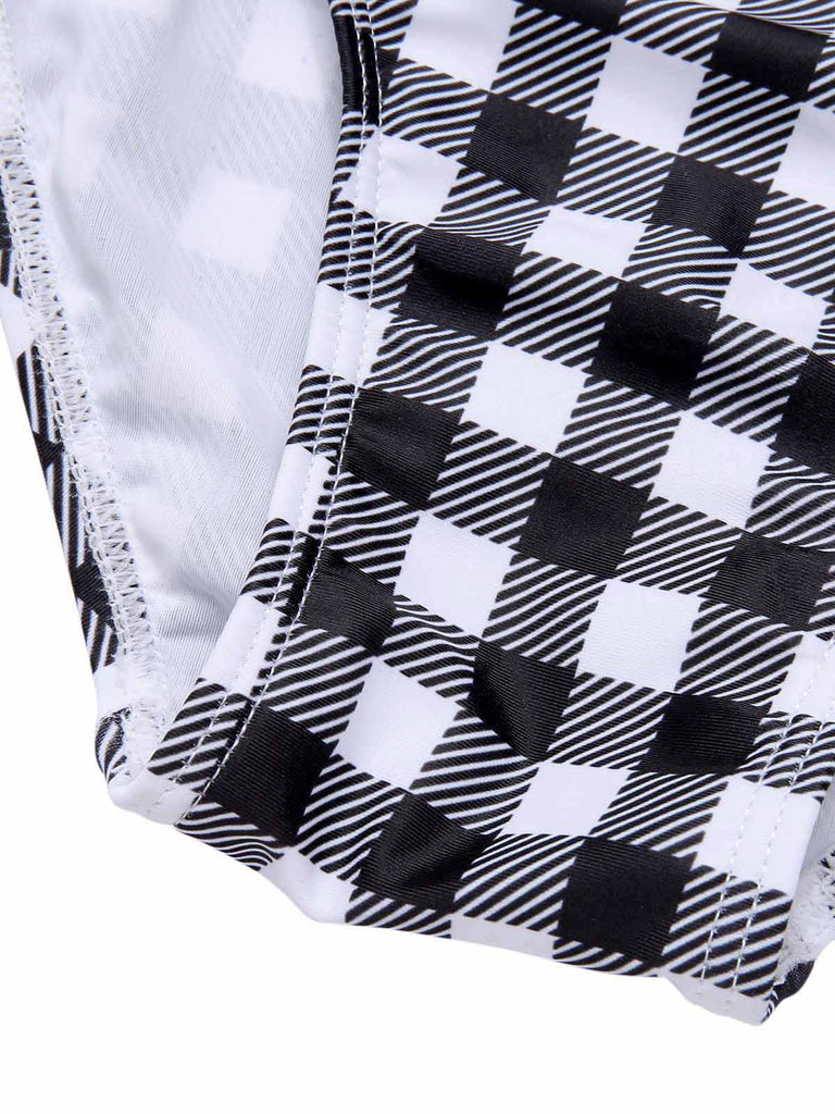 Black & White 1950s Plaid One-Piece Swimsuit