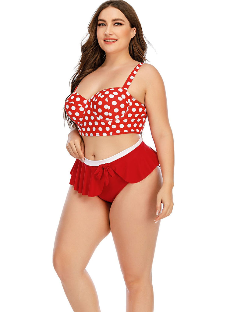 [Plus Size] 1930s Polka Dot Suspender Swimsuit Set