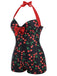 [Plus Size] Black 1960s Cherry One-Piece Swimsuit