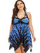 [Plus Size] Blue 1960s Halter One-Piece Skirt Swimsuit