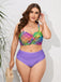 [Plus Size] 1960s Strap Colorful Plaids Bow Swimsuit