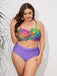 [Plus Size] 1960s Strap Colorful Plaids Bow Swimsuit