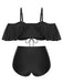 [Plus Size] Black 1950s Strap Dolman Sleeve Swimsuit