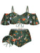 [Plus Size] Green 1950s Floral Drawstring Swimsuit Set