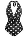1930s Halter Lace-Up Polka Dots One-Piece Swimsuit