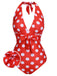1930s Halter Lace-Up Polka Dots One-Piece Swimsuit