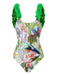 Green 1960s Floral Bird Swimsuit & Cover-Up