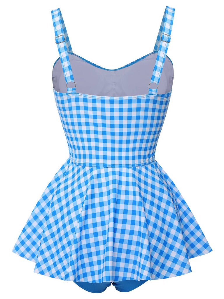 [Pre-Sale] Dark Blue 1950s Plaid Spaghetti Strap Swimsuit