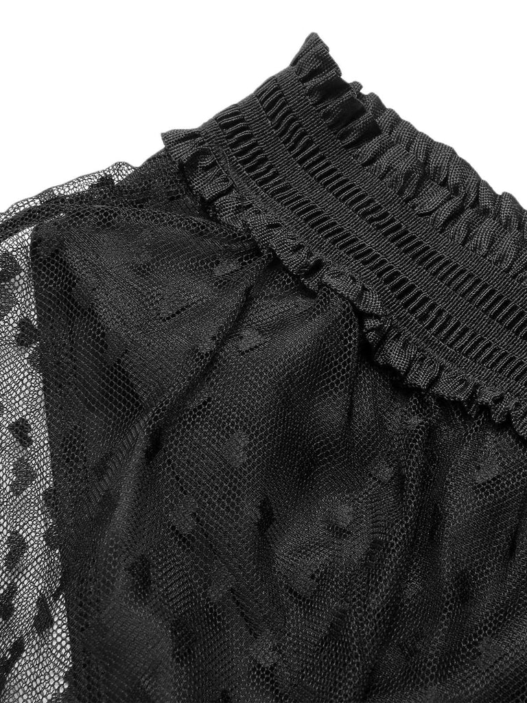 [Plus Size] Black 1950s Strap Mesh Swimsuit