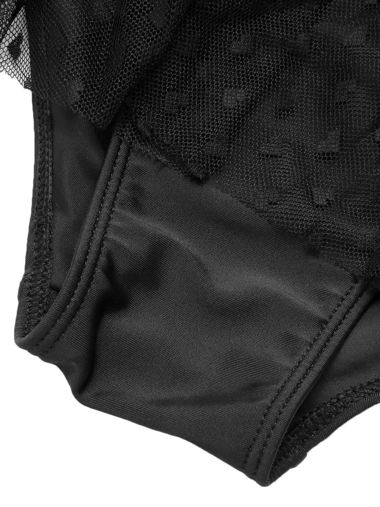 [Plus Size] Black 1950s Strap Mesh Swimsuit